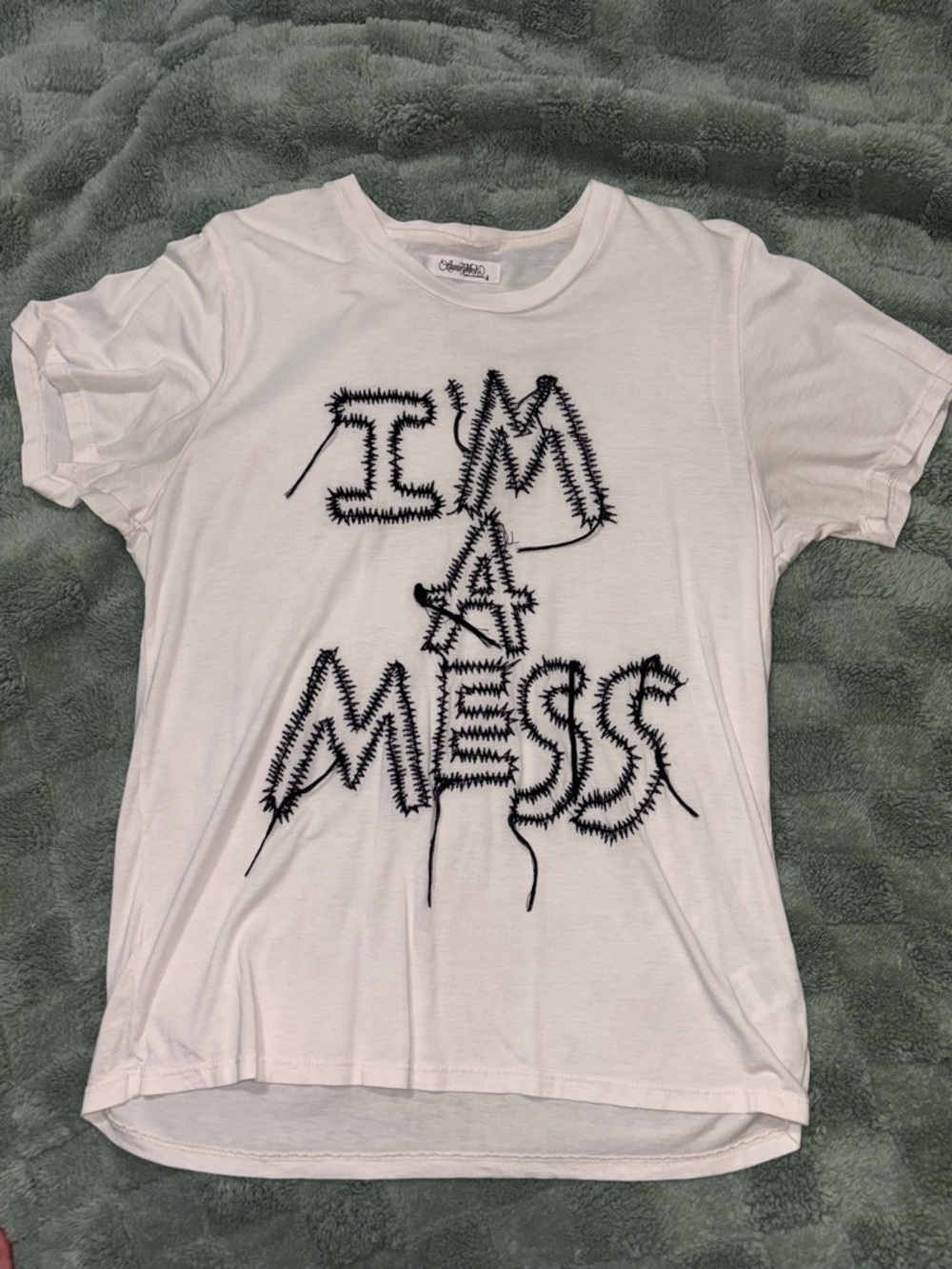 White "I'm a Mess" Graphic Tee custom sewn and made by Lauren Moshi size small